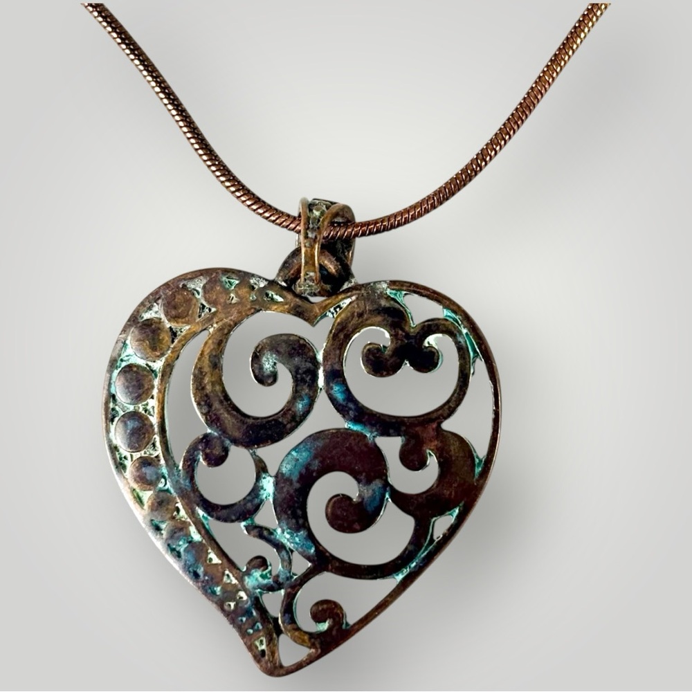 VTG Copper Tone Heart Necklace Western Vibe Lobster Clasp 17” Chain Adjustable